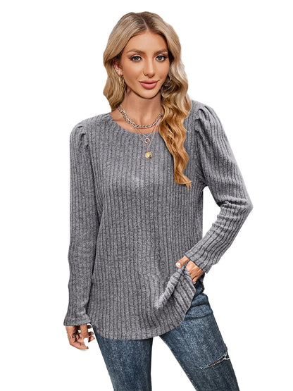 Pull en tricot pour femmes avec manches bouffantes et motif en fines côtes Chic und Stil