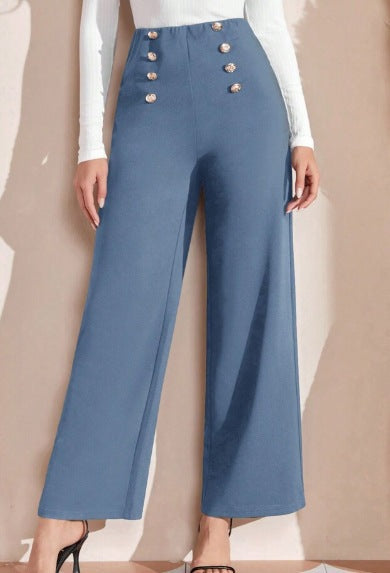 High-waisted wide-leg pants for women with decorative buttons Chic and Style