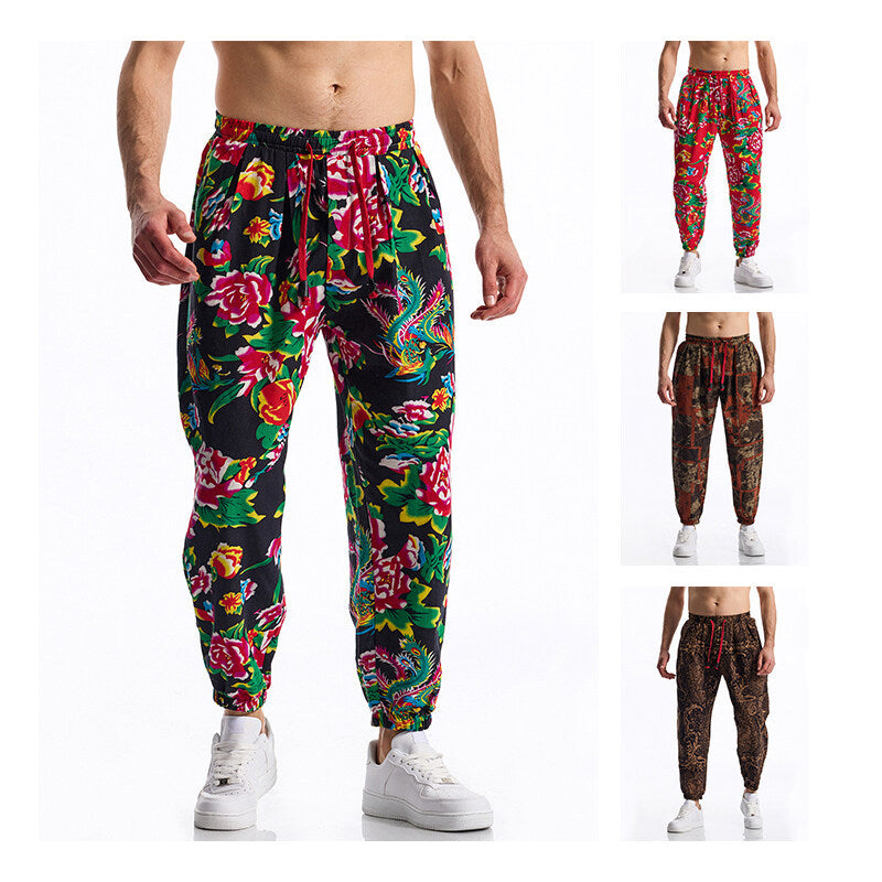 Men's leisure pants with a chic floral design