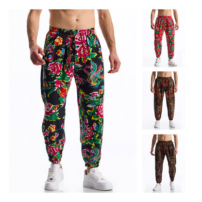 Men's leisure pants with a chic floral design