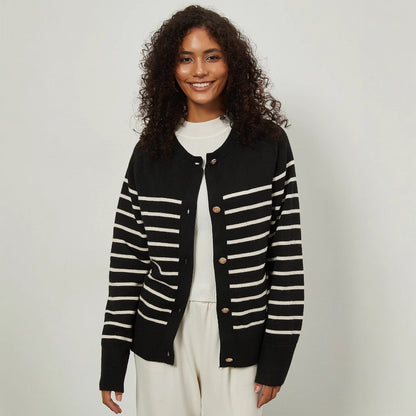 Pull femme avec motif rayé et détails de boutons élégants Chic und Stil