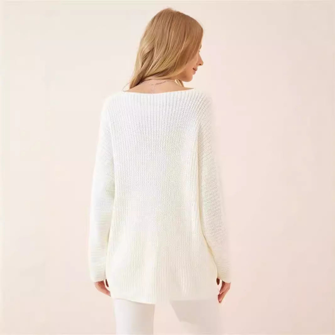 Pull femme décontracté à col V avec motif tricoté texturé Chic und Stil