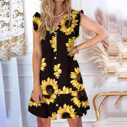 Robe d'été décontractée à bouton pour femme avec des manches évasées Chic und Stil