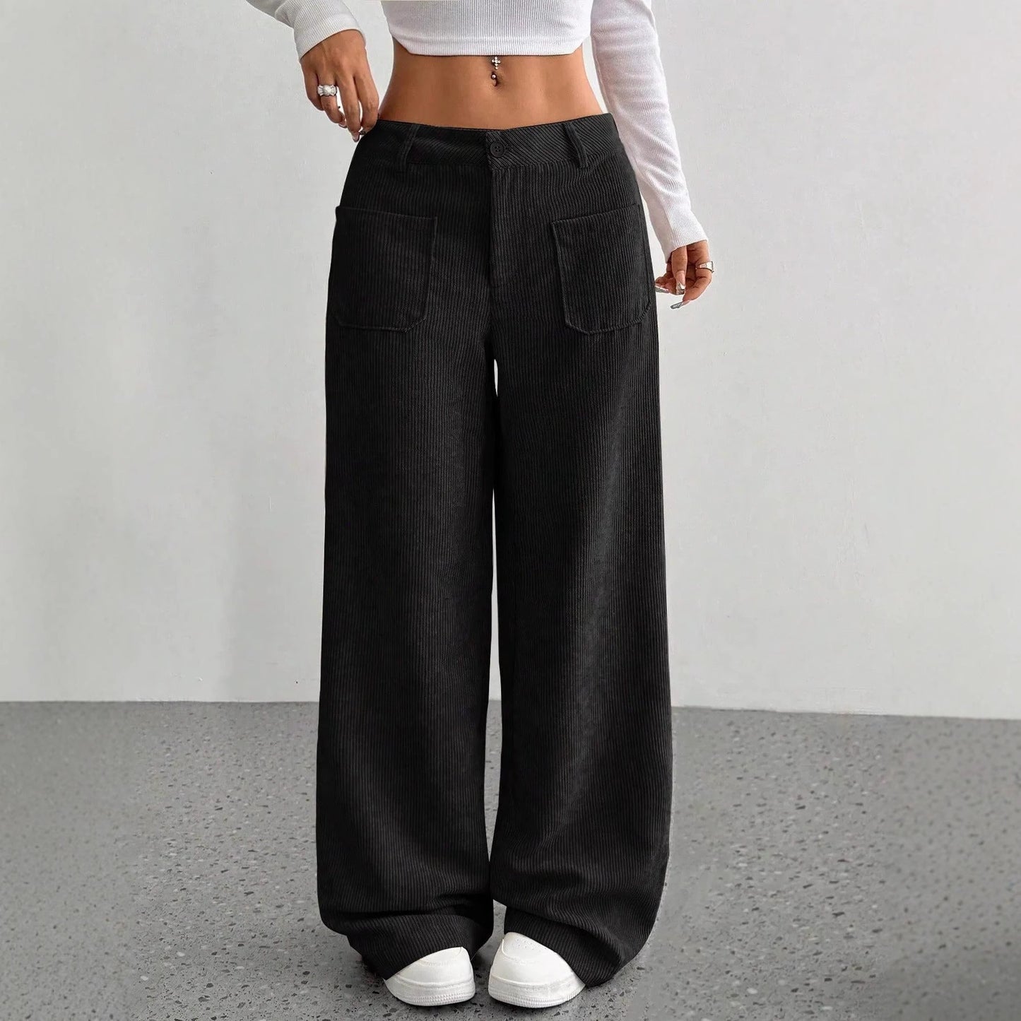 Wide corduroy pants for women with pockets Chic and Style