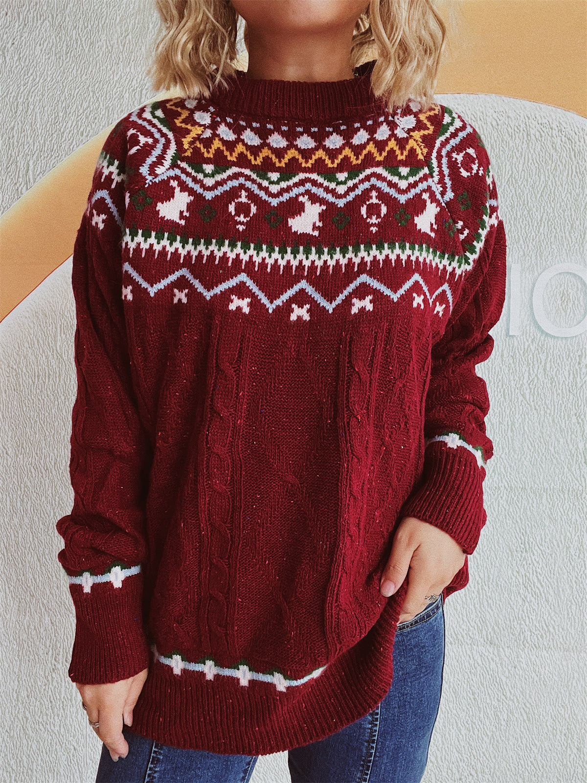 Pull-over en grosse maille pour femmes avec motif festif et dessin de torsades moderne Chic und Stil