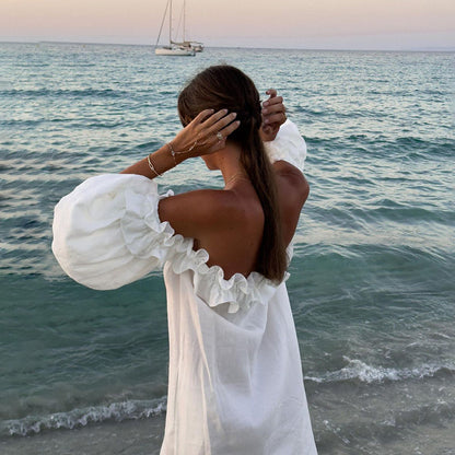 Robe maxi d'été pour femmes avec des détails en volants et une fente haute Chic und Stil