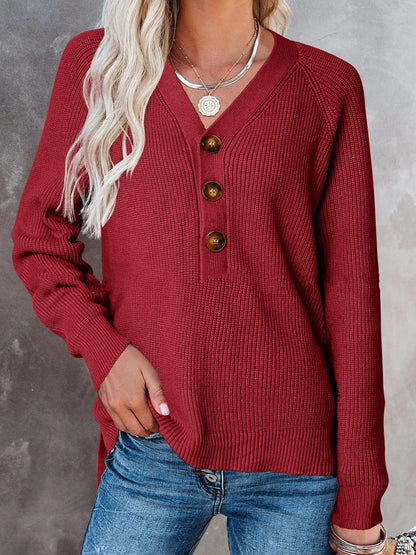 Pull tricot femmes avec décolleté en V et détails en boutons Chic und Stil