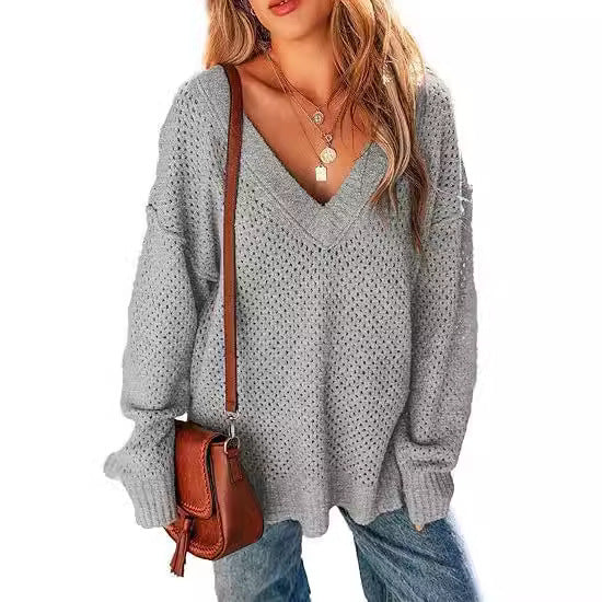 Femme Pull léger tricoté à col en V avec coupe décontractée Chic und Stil