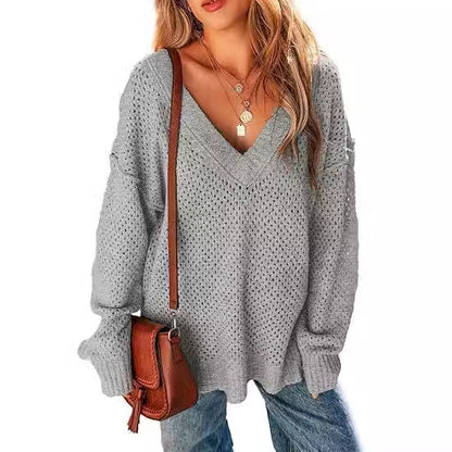 Femme Pull léger tricoté à col en V avec coupe décontractée Chic und Stil