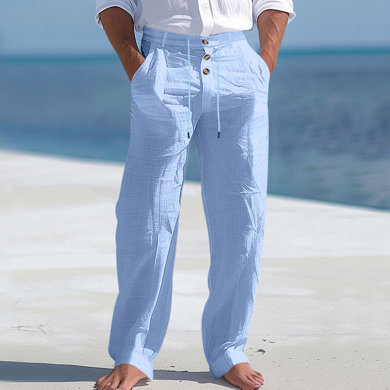 Comfortable beach pants for men with elastic waistband and button closure Chic und Stil