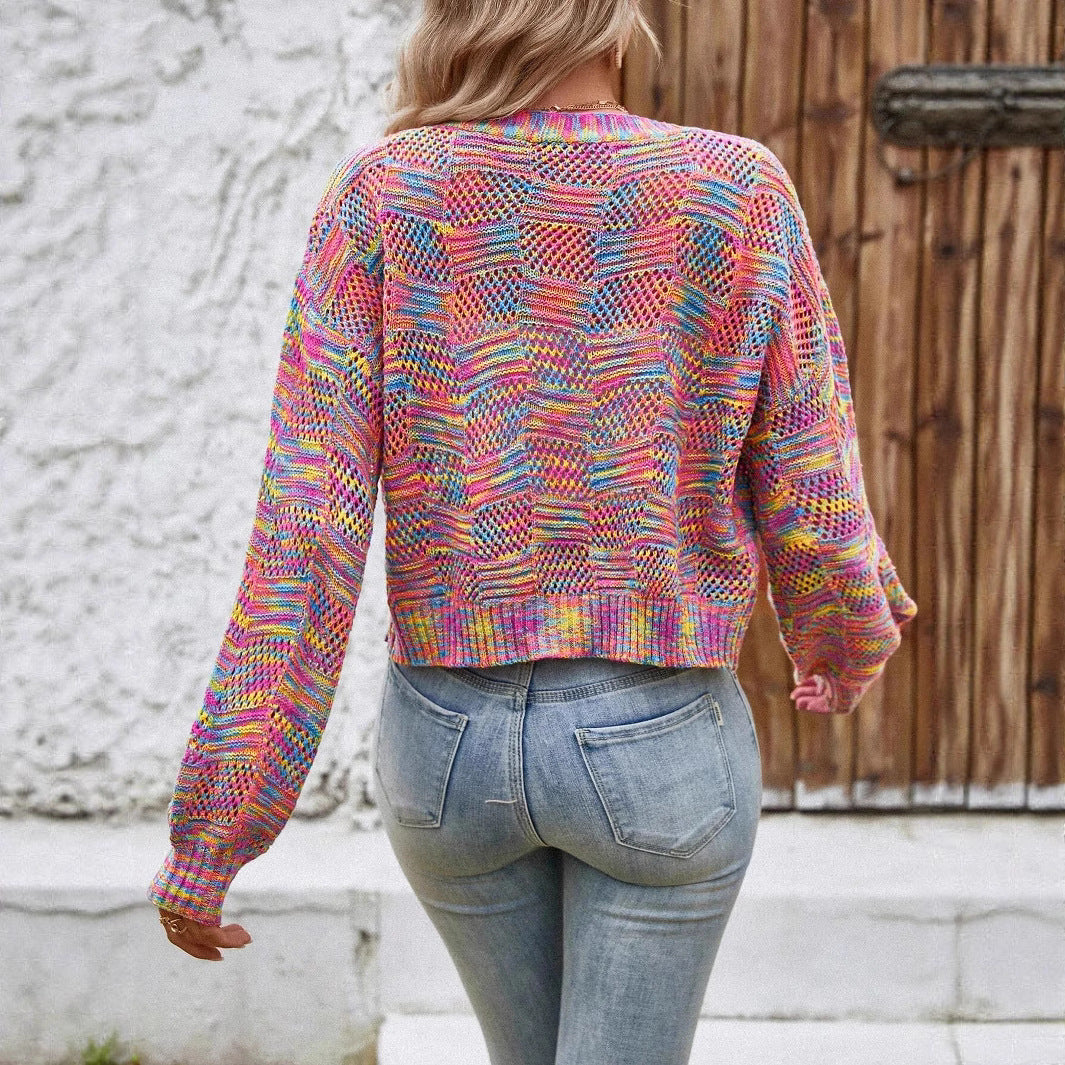 Dames gilet en tricot décontracté avec motif en filet coloré Chic und Stil