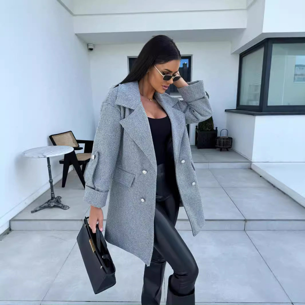 Dames Blazer surdimensionné élégant avec double rangée de boutons et poches pratiques Chic und Stil