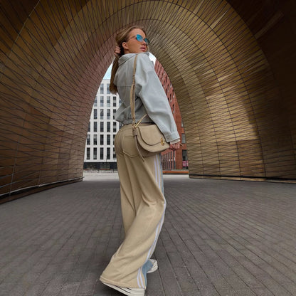 Casual high-waisted pants for women with a striped design Chic and Style