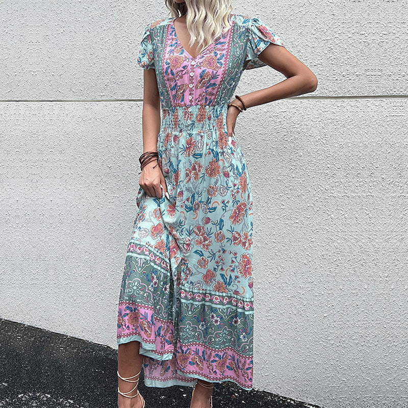 Robe maxi floral pour femmes avec taille froncée Chic und Stil