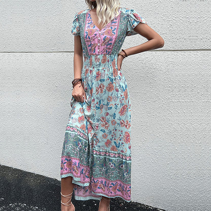 Robe maxi floral pour femmes avec taille froncée Chic und Stil