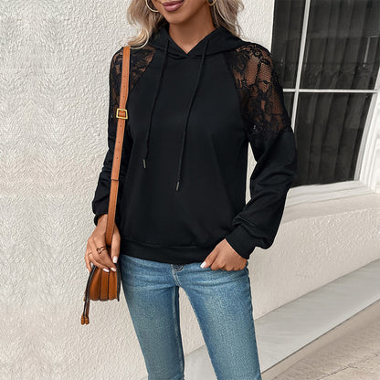 Sweat-shirt à capuche pour femmes avec des manches en dentelle élégantes et une coupe décontractée Chic und Stil