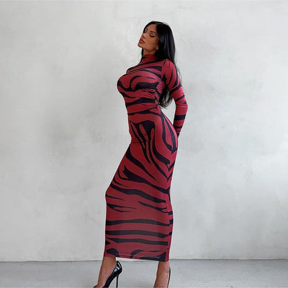 Robes maxi à manches longues pour femmes avec un motif léopard raffiné Chic und Stil