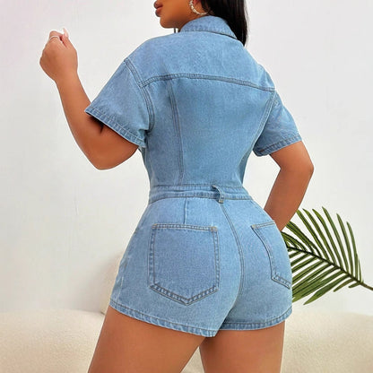 Dames Denim Salopette Courte Chic und Stil