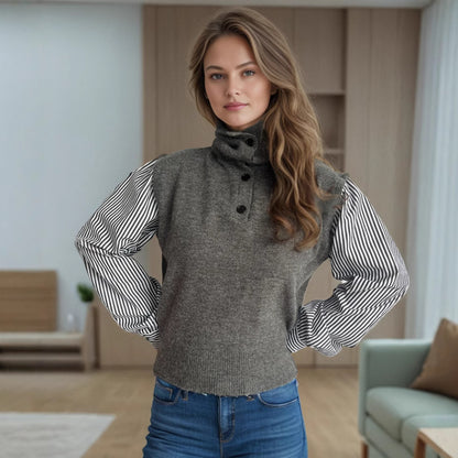 Pull en tricot pour femmes avec un col moderne et des manches rayées élégantes Chic und Stil