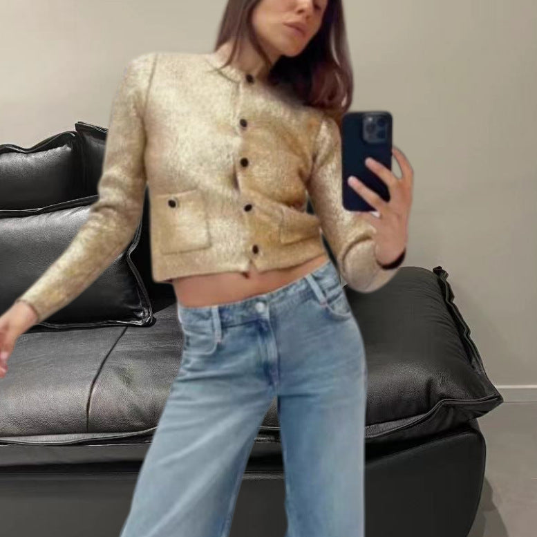 Dames Élégant gilet en tricot avec des paillettes luxueuses et des poches pratiques Chic und Stil