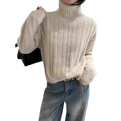 Pull à col roulé décontracté pour femmes avec un motif en fines côtes Chic und Stil