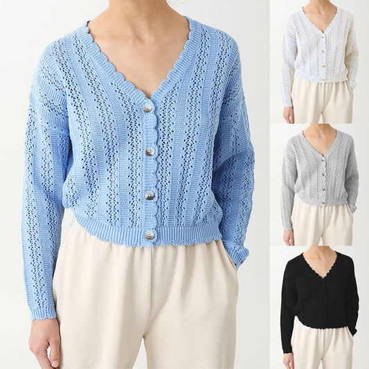 Cardigan tricot pour femmes avec volants féminins et détails de boutons Chic und Stil