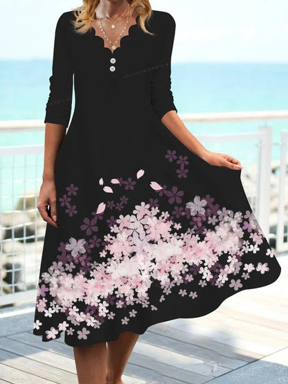 Robe maxi femme avec design floral aquarelle et élégant décolleté en V Chic und Stil