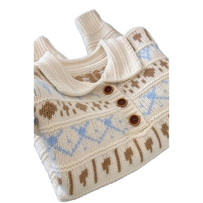 Dames gros pull en tricot avec un motif amoureux et un col romantique Chic und Stil