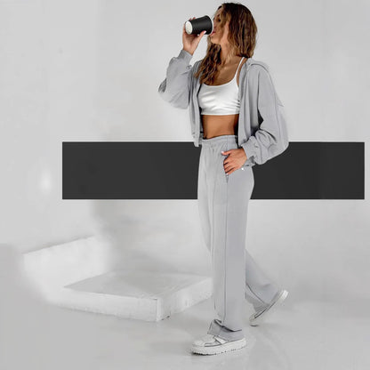Women Casual Hoodie with Wide Pants Chic and Style