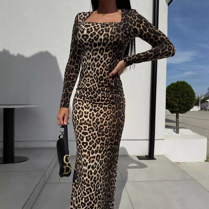 Robe Bodycon Chic und Stil à Imprimé Léopard à Manches Longues pour Femmes