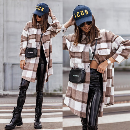 Dames Décontracté Chemise Overshirt Carreaux Chic und Stil