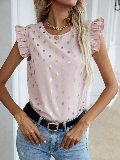 Chemisier pour femmes avec des détails en volants et un motif à pois dorés Chic und Stil