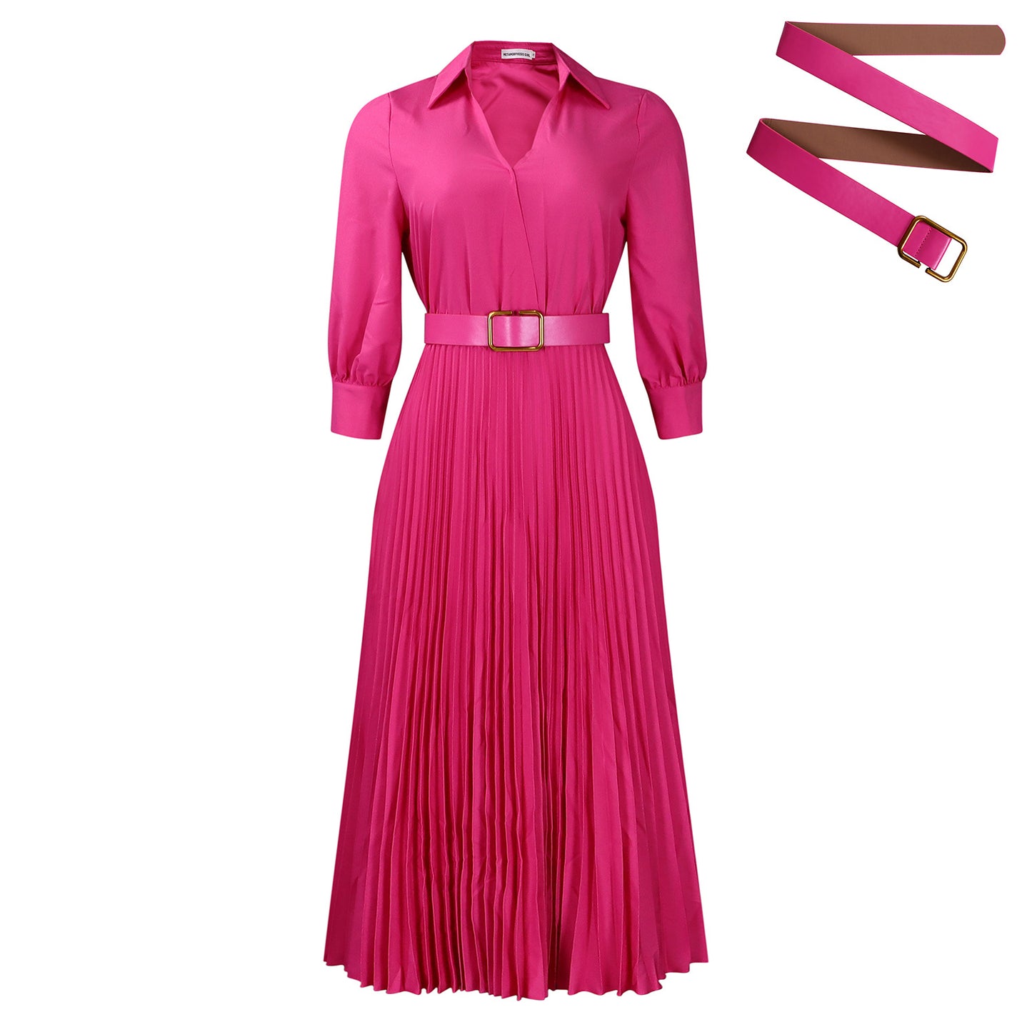 Dames Élégant et confortable robe plissée mi-longue avec ceinture Chic und Stil