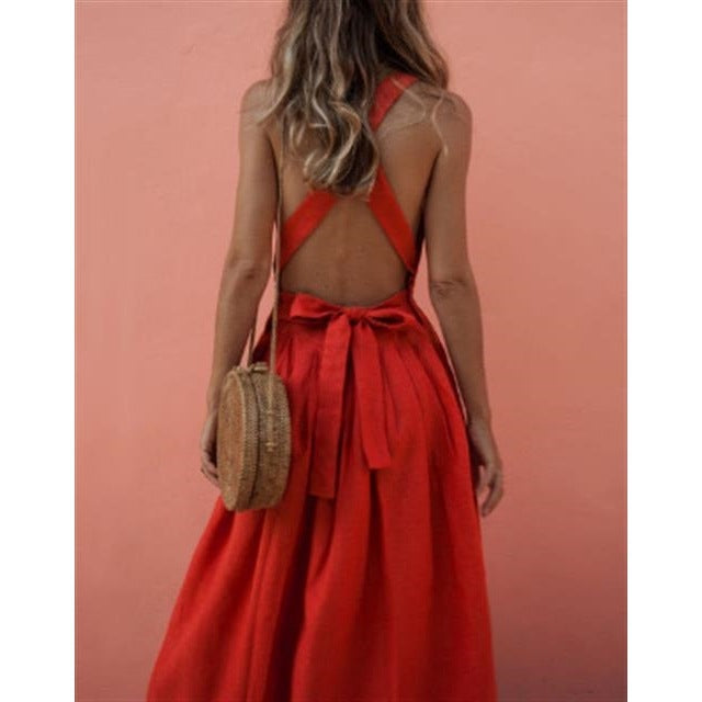 Robe maxi femme avec design sans épaules et poches latérales Chic und Stil