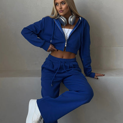 Casual cropped sweatshirt set for women with high collar and elastic pants Chic und Stil