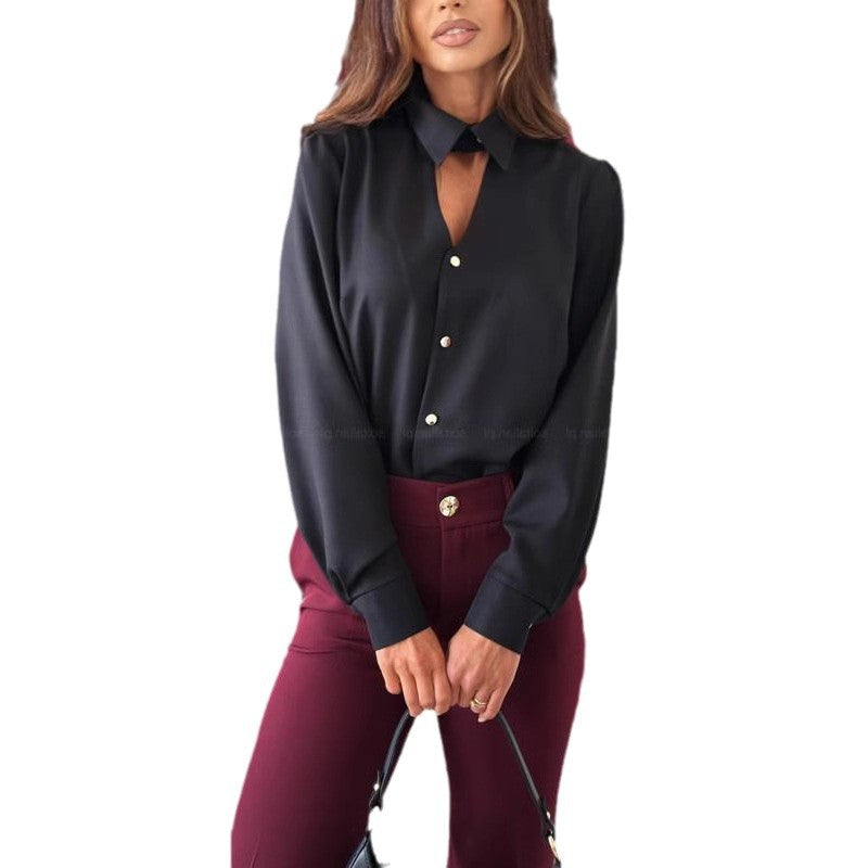 Dames Élégante blouse avec col chic et boutons décoratifs Chic und Stil