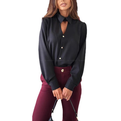 Dames Élégante blouse avec col chic et boutons décoratifs Chic und Stil