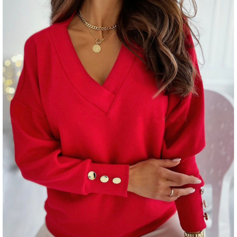 Pull femme décontracté à col en V en mélange de coton doux Chic und Stil