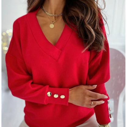 Pull femme décontracté à col en V en mélange de coton doux Chic und Stil