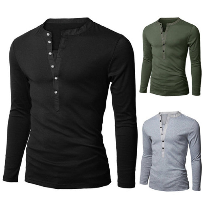 Chemise à manches longues pour homme avec col montant tendance et détail de bouton Chic und Stil