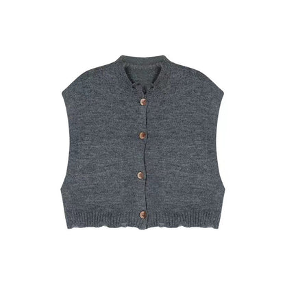 Cardigan court pour femmes avec ourlet fendu et détails de boutons en bois Chic & Stil