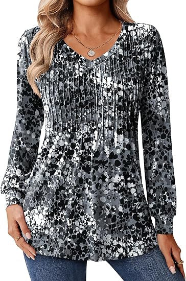 Blouse à manches longues pour femmes avec décolleté en V et dégradé de couleurs artistique Chic und Stil