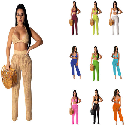 Womens knit set with high waist pants and minimalist top Chic und Stil