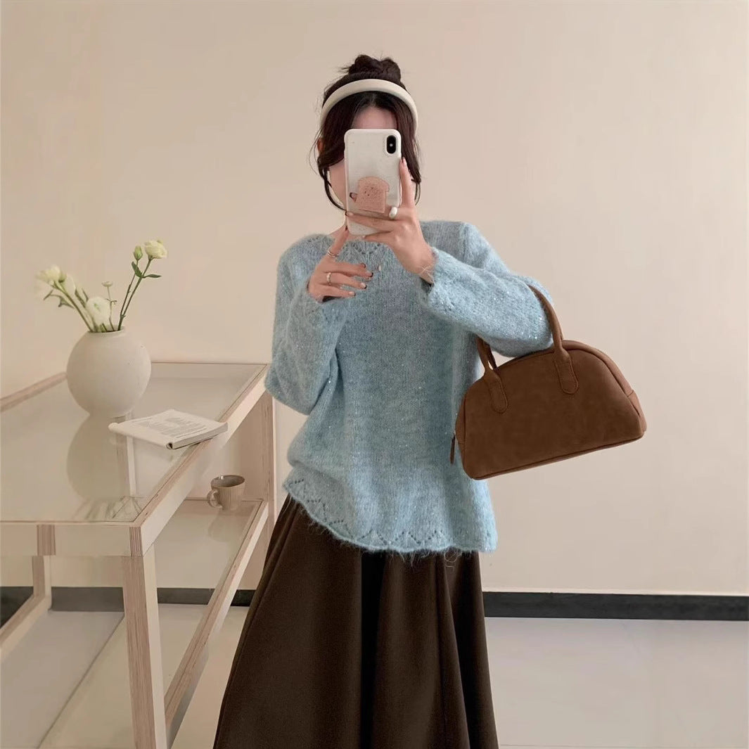 Dames Pull en maille duveteux avec accents brillants et coupe décontractée Chic und Stil