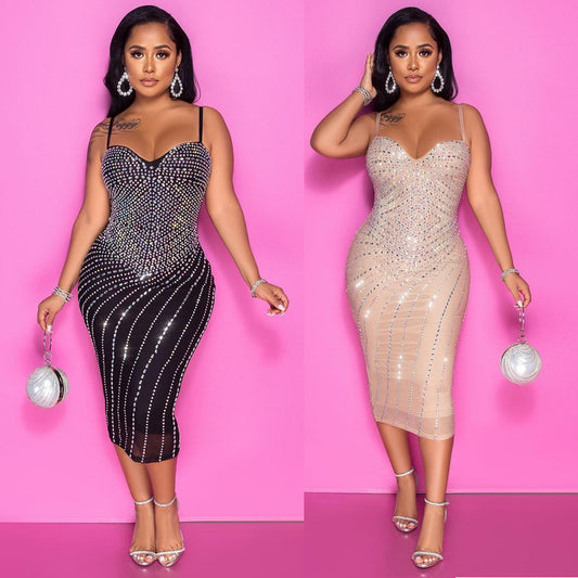 Robe midi bodycon scintillante pour femmes chic et élégante