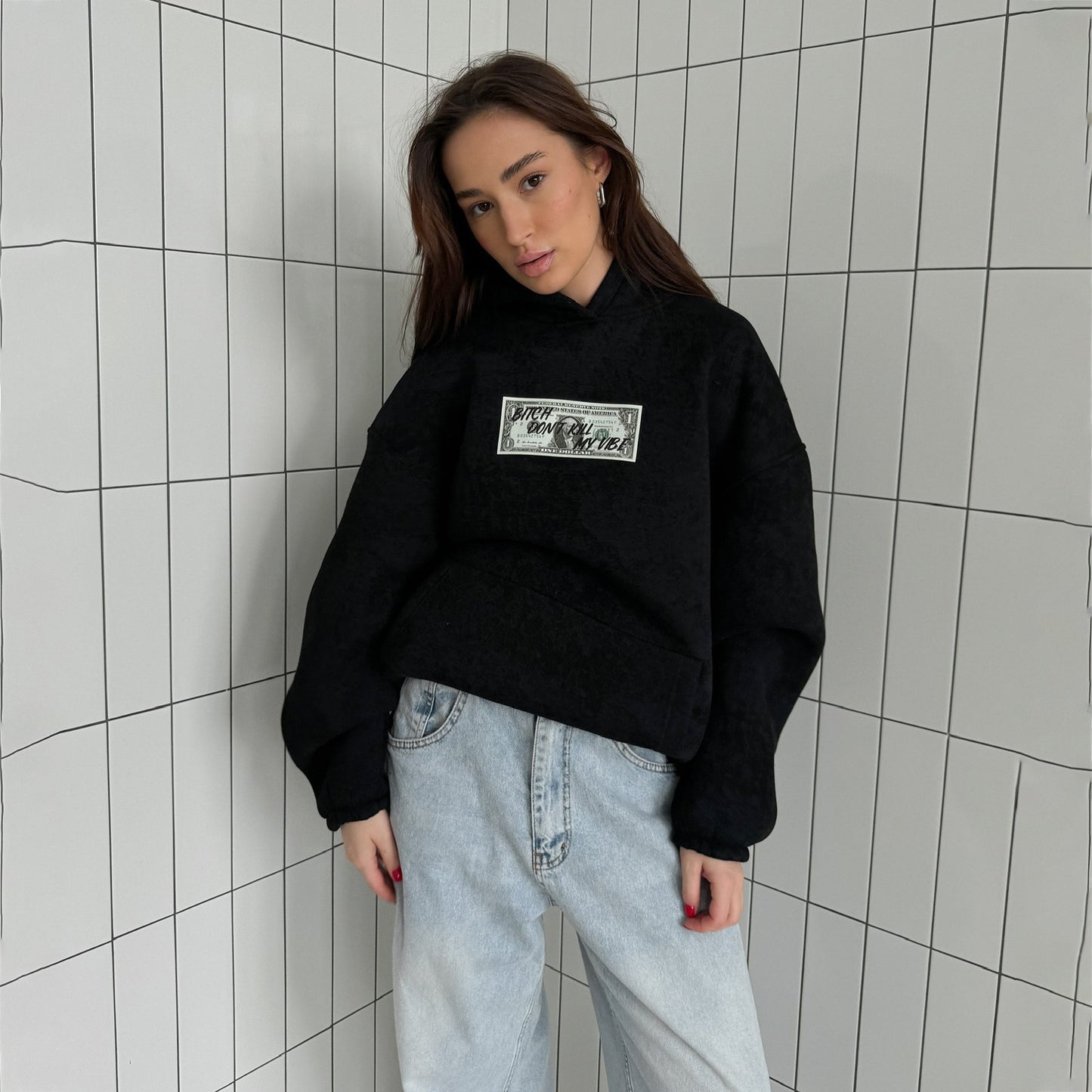 Dames Hoodie surdimensionné avec impression créative et capuche Chic und Stil