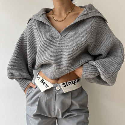 Pull en tricot crop pour dames avec une coupe ample et un col tendance Chic und Stil