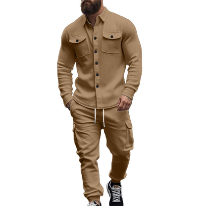 Men's Cargo Set with Casual Shirt and Chic Elastic Pants