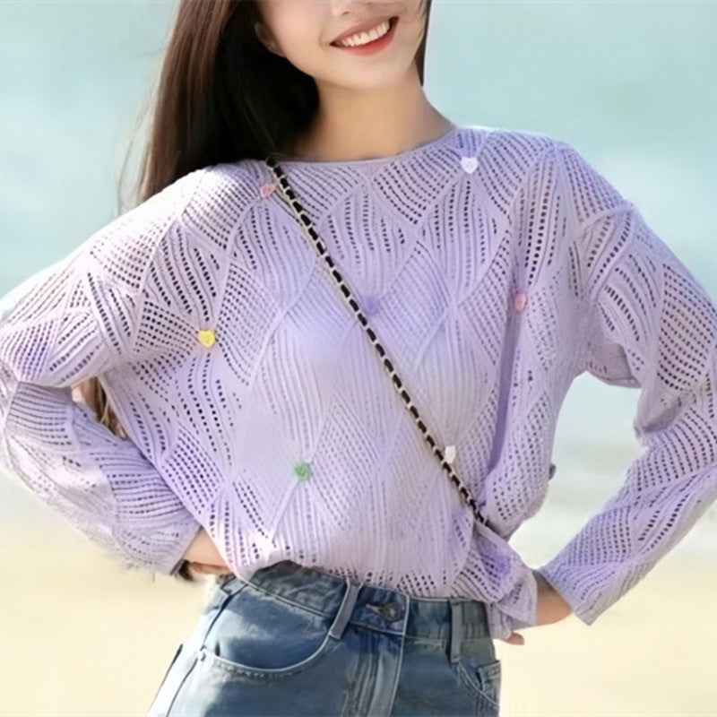 Blouse en tricot aérienne pour femmes avec motif et applications colorées Chic und Stil