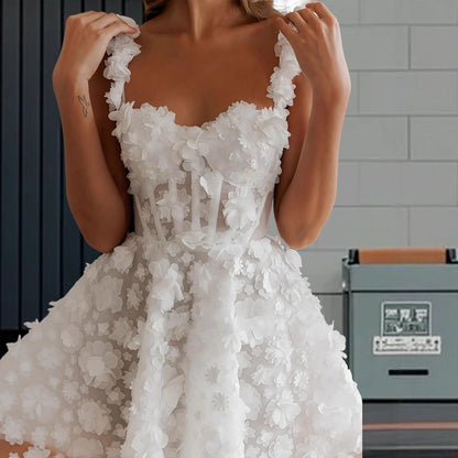 Dames Élégante robe maxi avec des applications florales et des manches transparentes Chic und Stil